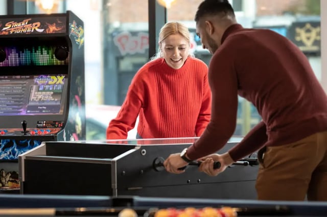 Street Fighter arcade foosball table game area at Reynard House in Leicester Student Accommodation