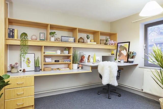 Desk with shelves and chair study area at Lakeside in Birmingham Student Accommodation