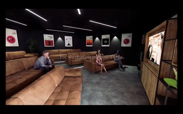 Sofa seating with movie posters and television Cinema room at Medici in Nottingham Student Accommodation