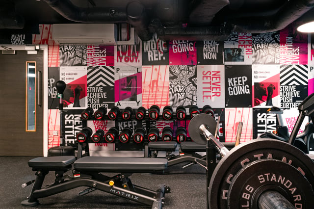Dumbbell rack bench and weight gym room at Vita Student Richmond House in Southampton Student Accommodation