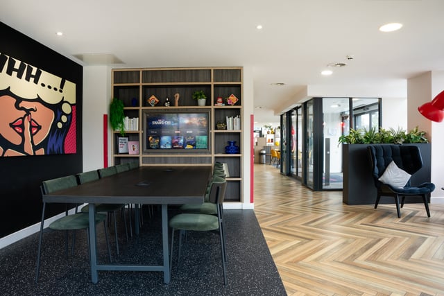 Pop art wall large table and chairs common area at Vita Student Richmond House in Southampton Student Accommodation