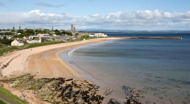 Beach and town buildings near the sea exterior at East Shore in St Andrews Student Accommodation
