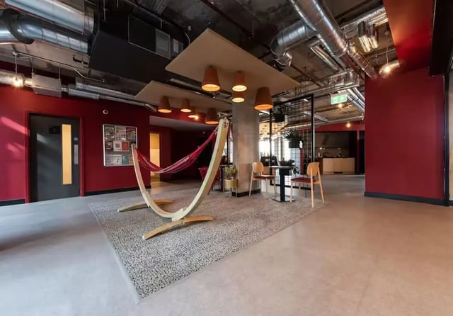 Hammock and table with chairs communal area at The Vantage in Nottingham Student Accommodation