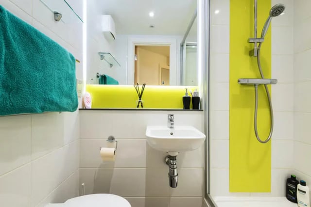Modern bathroom with sink toilet and shower. at Lucas Studios in Birmingham Student Accommodation