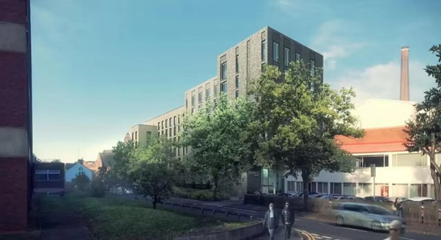 Modern building with trees and cars exterior at Edge Apartments in Birmingham Student Accommodation