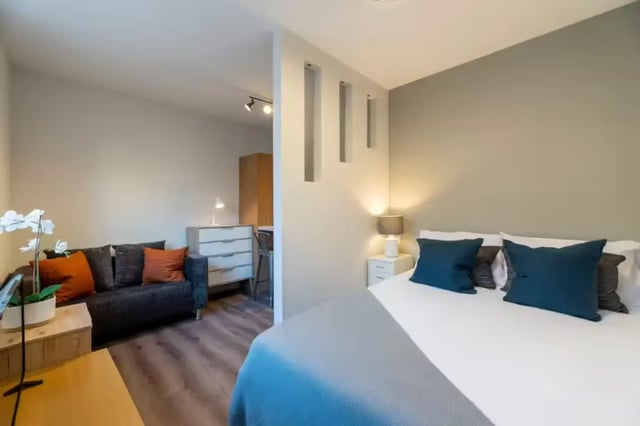 Bedroom with sofa study and bed Bedroom at 29 Trewhitt Road in Newcastle Upon Tyne Student Accommodation