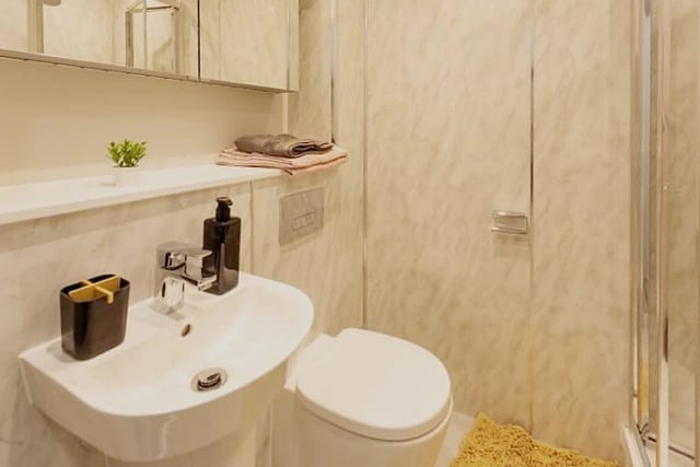 Sink toilet soap dispenser and plant bathroom at Electric Press in Sheffield Student Accommodation