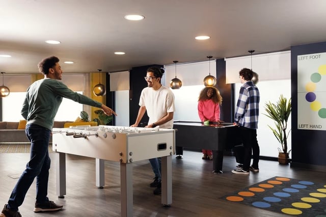 Foosball pool tables people games area at Brass Founders in Sheffield Student Accommodation