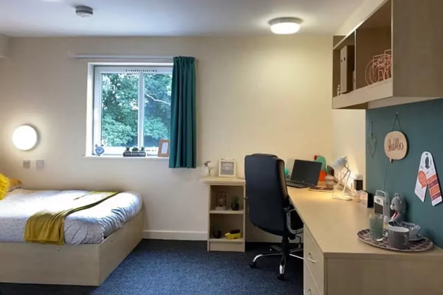 Bed desk chair laptop shelving room bedroom at The Cube - Loughborough in Loughborough Student Accommodation
