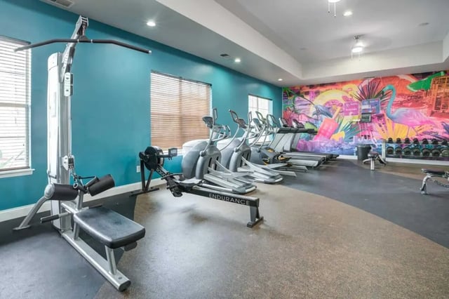 Weight machines treadmills elliptical rowers gym at Orion on Orpington in Orlando Student Accommodation