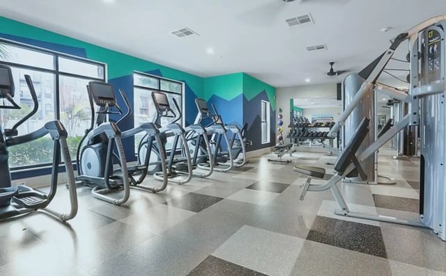 Elliptical machines weight rack and cable machine Gym at Greene Crossing Apartments in Columbia Student Accommodation
