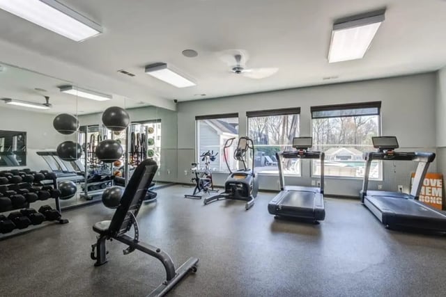 Treadmills weight bench exercise equipment gym at Campus Edge Apartments in Raleigh Student Accommodation