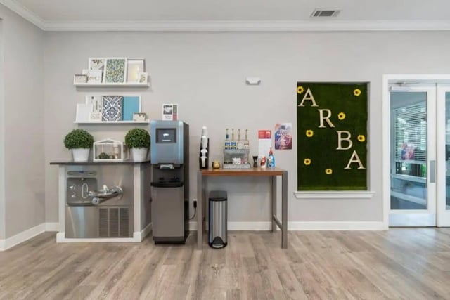 Water cooler and coffee bar area exterior at Arba in San Marcos Student Accommodation