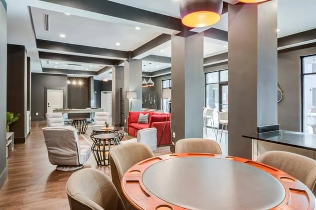Billiard table seating and game table lounge area at The Nest At University Center in Rock Hill Student Accommodation