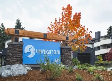 University Glen Apartments sign autumn exterior at University Glen in Raleigh Student Accommodation
