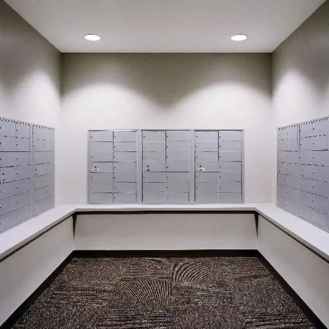 Mailboxes with numbered compartments Mailroom at The Letterman Chicago in Chicago Student Accommodation