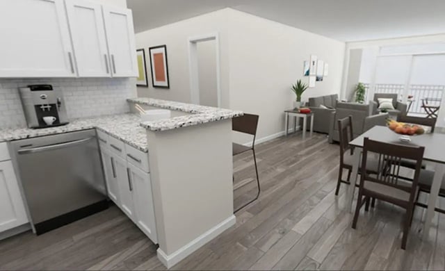 Kitchen with coffee machine dining and living area. at Lofts at Gold Street in Rochester Student Accommodation