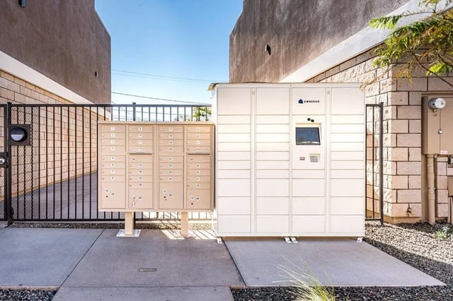 Mailboxes and delivery lockers exterior at Lofts on 8th in Tempe Student Accommodation