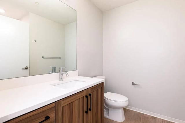 Vanity sink toilet and mirror bathroom at The Connector in Atlanta Student Accommodation
