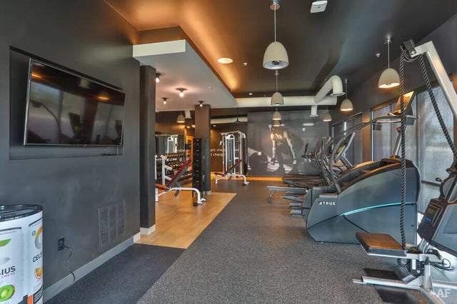Weight machines and treadmills gym area at The Nine at Columbia in Columbia Student Accommodation