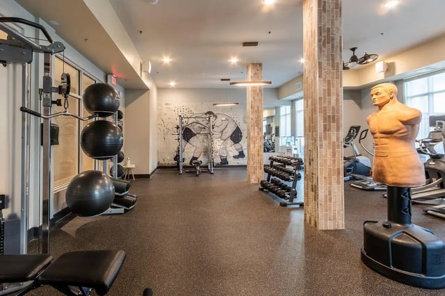 Weight machines exercise balls and free weights gym at Eastern on 10th in Greenville Student Accommodation