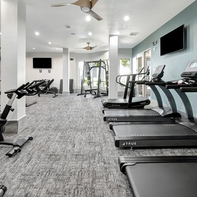 Treadmills weight rack exercise bikes gym at Iconic on Alvarado in San Diego Student Accommodation