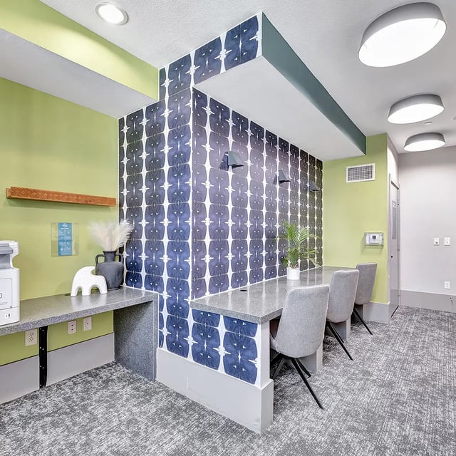 Printer chairs and desks study area at Iconic on Alvarado in San Diego Student Accommodation
