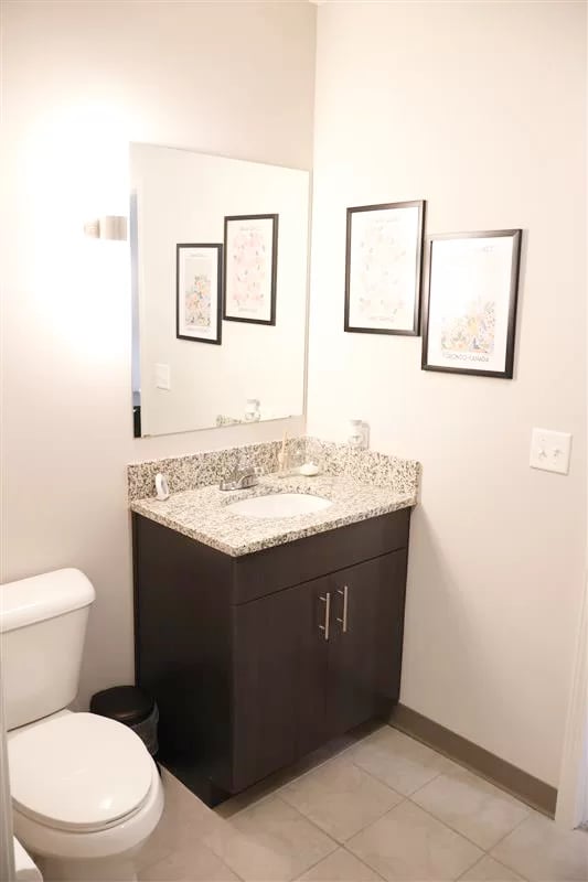 Toilet vanity sink mirror framed art bathroom at 200 Edgewood in Atlanta Student Accommodation