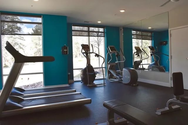 Treadmill ellipticals and bench gym at The Lookout on Cragmor in Colorado Springs Student Accommodation