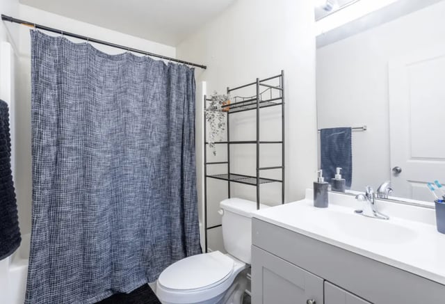 Toilet shower shelf sink and mirror bathroom at Copper Beech Townhomes - Ames in Ames Student Accommodation