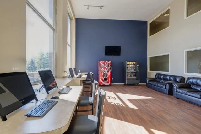 Computers vending machines couches study area at Parkway Plaza in State College Student Accommodation