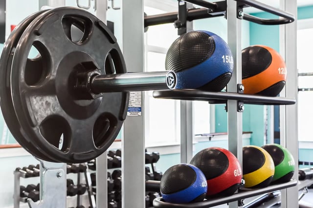 Weight plates and medicine balls fitness area at Sweetwater in Charleston Student Accommodation