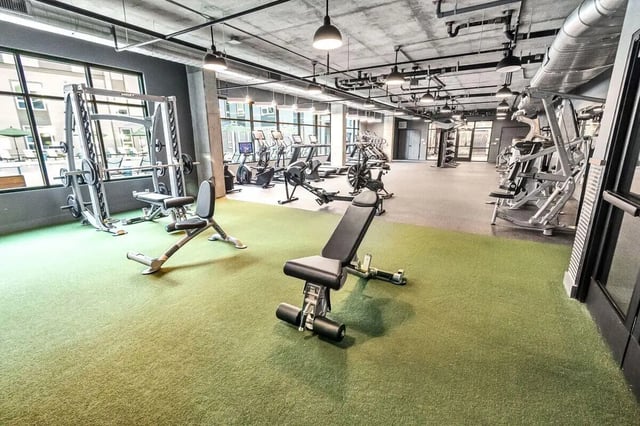 Weight machines benches and cardio equipment gym at Junction 49 in Charlotte Student Accommodation