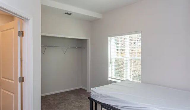 Bed closet window and door bedroom at Rivers Walk in Boone Student Accommodation