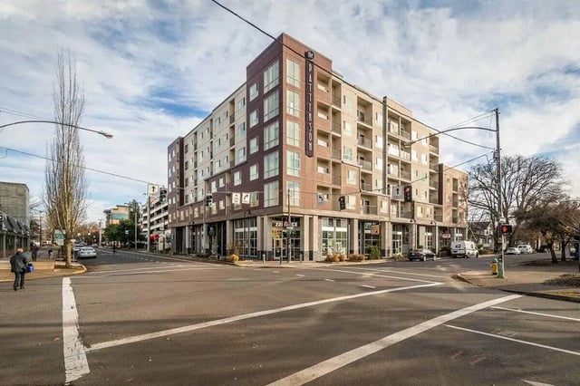 Modern apartment building with balconies and windows exterior at Patterson Social in Eugene Student Accommodation