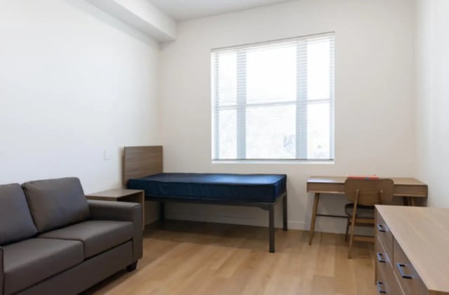 Sofa bed desk dresser student accommodation bedroom at Ivory University House in Salt Lake City Student Accommodation