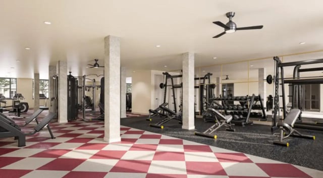 Weight machines dumbbells and treadmills gym at Ivory University House in Salt Lake City Student Accommodation