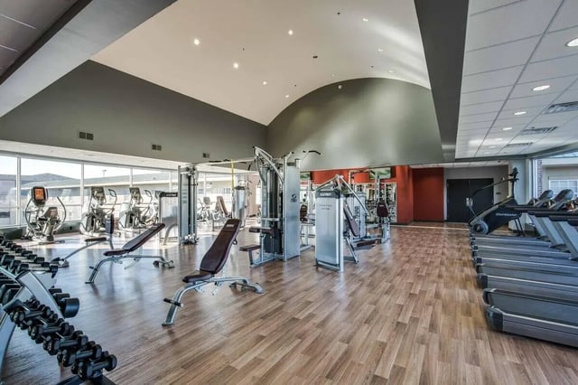 Weight racks treadmills elliptical machines gym equipment gym at 12 North in College Station Student Accommodation