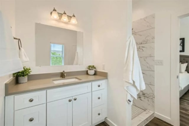 Sink vanity mirror plant shower bedroom bathroom at BelCara Luxury Townhomes in San Antonio Student Accommodation