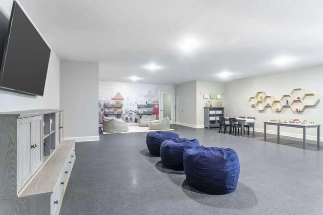Beanbag chairs tv and tables common area at Bridge at Cameron in Austin Student Accommodation
