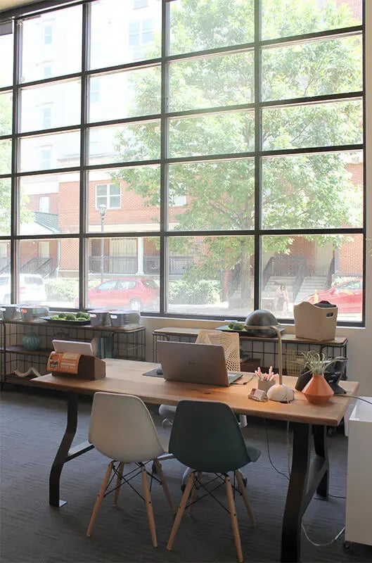 Desk with laptops and chairs study area at The Knox in Knoxville Student Accommodation
