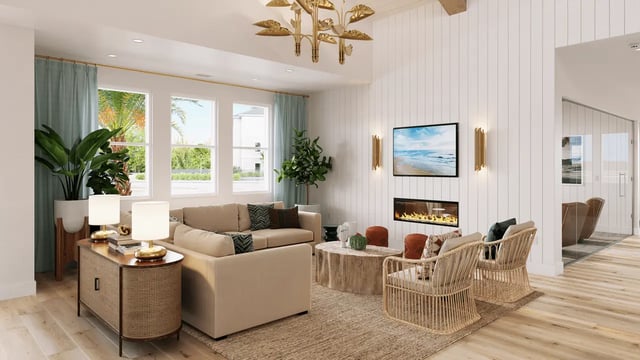 Sofa fireplace television and seating living room at Ten60 Halifax in Daytona Beach Student Accommodation