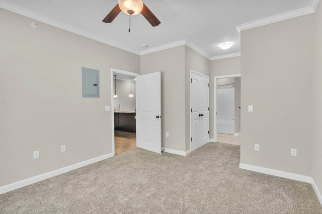 Open doors to kitchen and bathroom living room at Woodhaven Apartment Living in Kansas City Student Accommodation