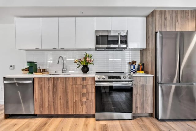 Stainless steel appliances dishwasher stove refrigerator kitchen at Ace Berkeley in Berkeley Student Accommodation