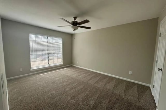 Empty room carpet blinds ceiling fan bedroom at Villas at Alameda in Fort Worth Student Accommodation