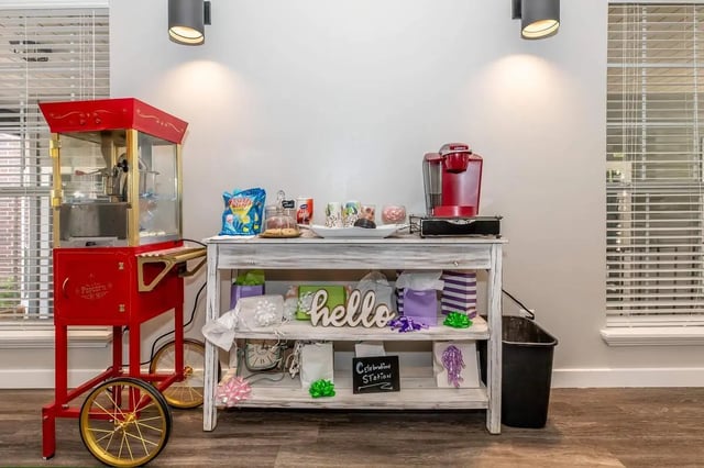 Popcorn machine coffee maker celebration station area at Villas at Shadow Oaks in Austin Student Accommodation