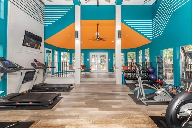 Treadmills elliptical weights and exercise equipment fitness area at Villas at Shadow Oaks in Austin Student Accommodation