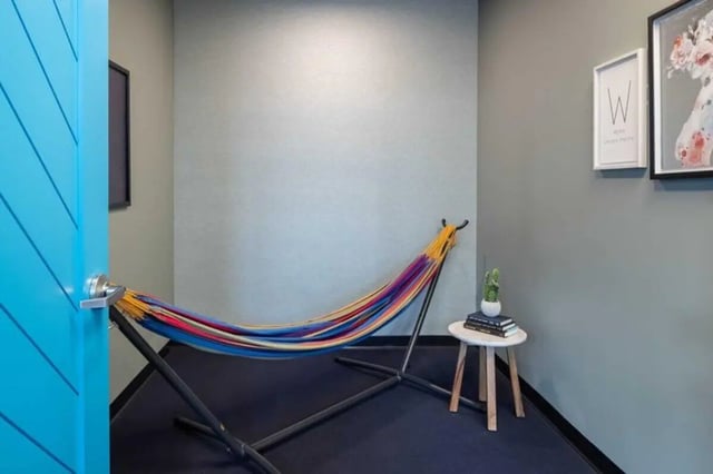 Hammock and small stool with plant lounge area at Proxi Lawrence in Lawrence Student Accommodation