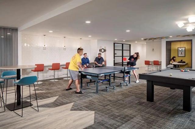 Ping pong table billiard table lounge area at M @ College in San Diego Student Accommodation