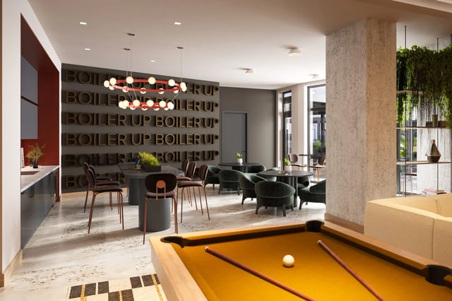Pool table, chairs, lounge area, lounge at Ever West Lafayette in West Lafayette Student Accommodation